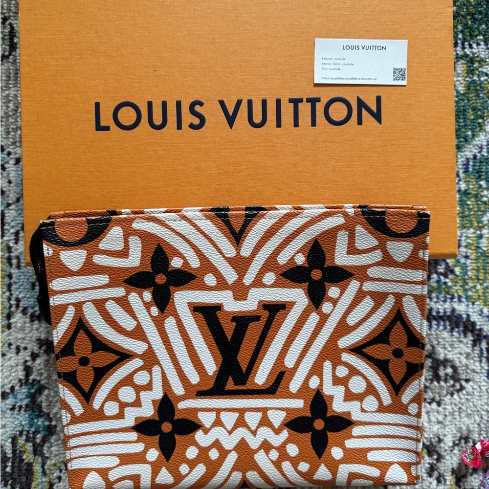 Louis Vuitton Orange, Black and White Geometric Pouch